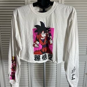 White and Red Anime Graphic Long Sleeve Crop Top